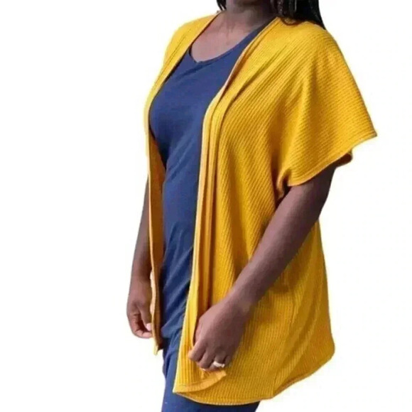 BUTTERCREAM Clothing Waffle Cardigan Mustard Yellow Open Front Women's size Med - Picture 1 of 9